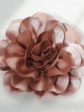 Brown Oversized Fabric Camellia Flower Brooch Pin Hairpin 3D Womens Statement